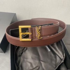 Saint Laurent YSL Belt 34in – Brown Leather – Gold Hardware – 3CM Wide
